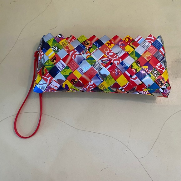 Candy Wrapper Clutch Purse w/Wrist Strap. Never Used. 9" x 4"‎ 2".  Multi Color - Picture 2 of 6